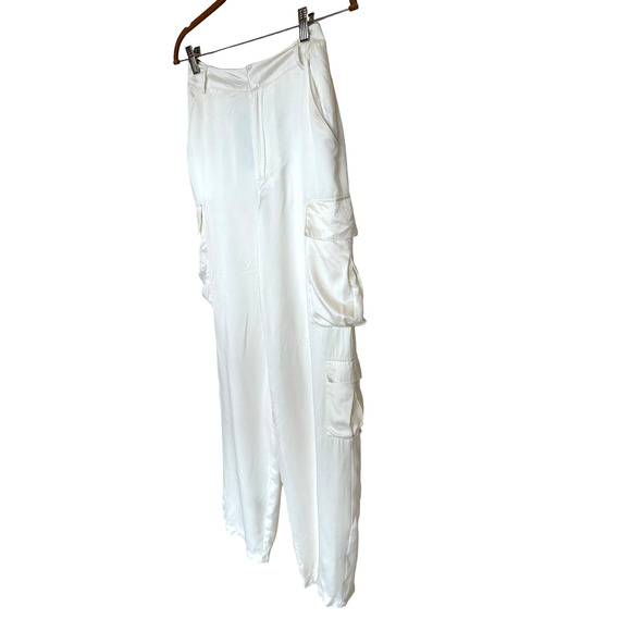 RtA White Silk Cargo Pant Size 2 Designer Long Baggy Satin Quiet Luxury $545 NEW - Picture 7 of 10